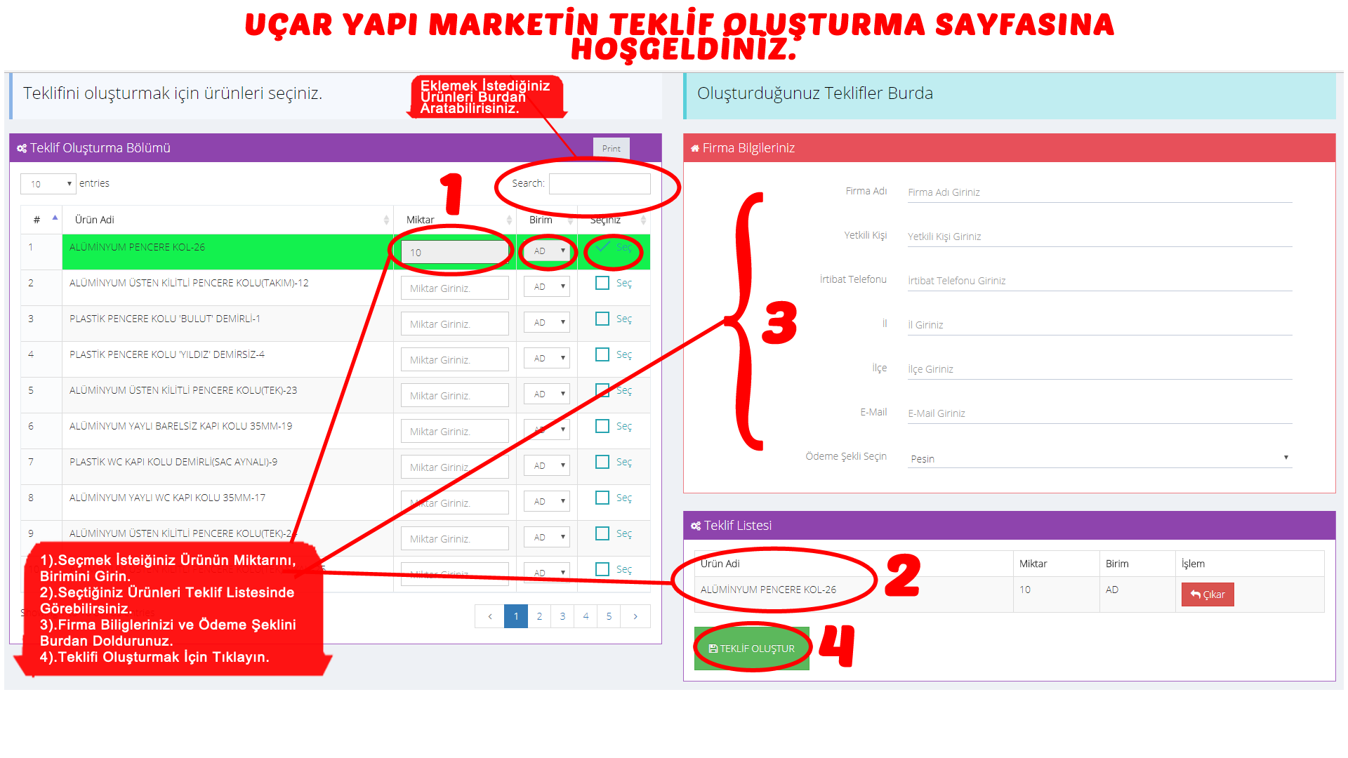 Teklif Oluşturma Teklif Oluşturma